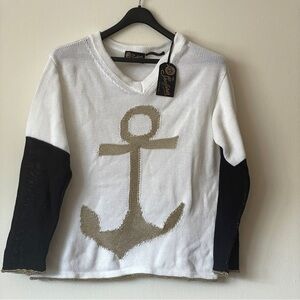 NEW SEAFARER Italy Cotton Anchor Nautical white Sweater Fishermancore vintage